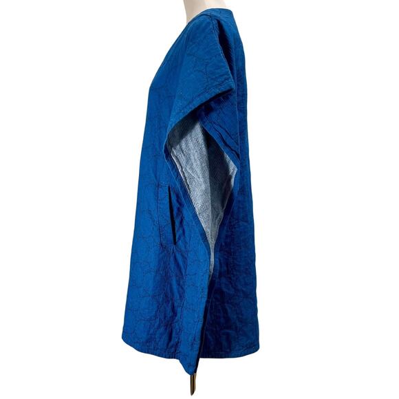 Horses Atelier Blue Geometric Quilted Blanket Kaftan Cover-Up Dress M/L *Flaw - Picture 2 of 9